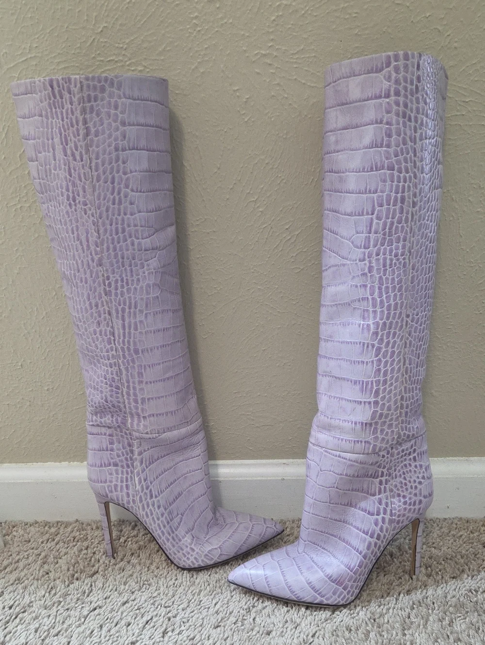 NWOT Paris Texas Lilac Croc-Embossed Knee-High Stiletto Boots - Women, $1,895.00